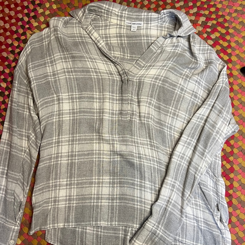Women's Gray and White James Perse Flannel